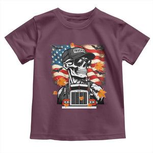 Patriotic Trucker Skeleton American Flag Toddler T Shirt TS14 Maroon Print Your Wear