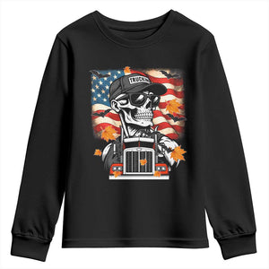 Patriotic Trucker Skeleton American Flag Youth Sweatshirt TS14 Black Print Your Wear