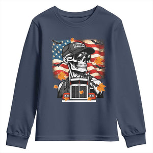 Patriotic Trucker Skeleton American Flag Youth Sweatshirt TS14 Navy Print Your Wear