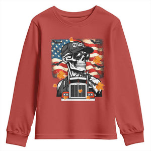 Patriotic Trucker Skeleton American Flag Youth Sweatshirt TS14 Red Print Your Wear