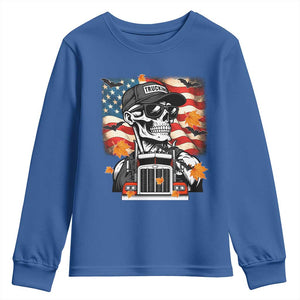 Patriotic Trucker Skeleton American Flag Youth Sweatshirt TS14 Royal Blue Print Your Wear