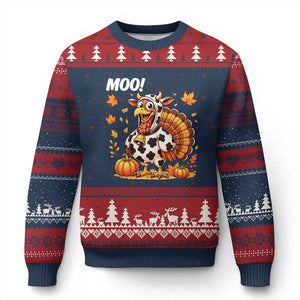 Funny Thanksgiving Ugly Christmas Sweater Turkey Moo TS14 Navy Red Print Your Wear