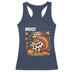 Funny Thanksgiving Racerback Tank Top Turkey Moo TS14 Navy Print Your Wear