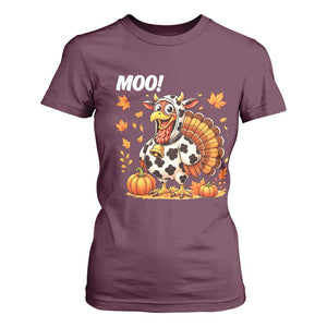 Funny Thanksgiving T Shirt For Women Turkey Moo TS14 Maroon Print Your Wear