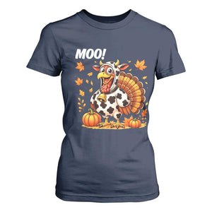 Funny Thanksgiving T Shirt For Women Turkey Moo TS14 Navy Print Your Wear