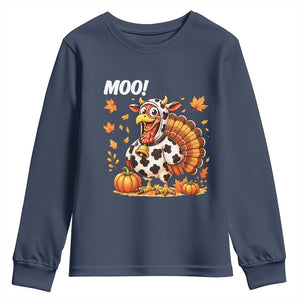 Funny Thanksgiving Youth Sweatshirt Turkey Moo TS14 Navy Print Your Wear