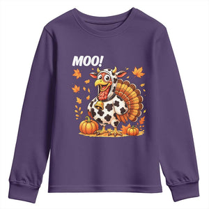 Funny Thanksgiving Youth Sweatshirt Turkey Moo TS14 Purple Print Your Wear