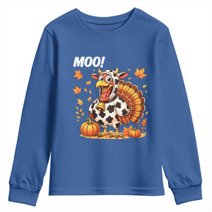 Funny Thanksgiving Youth Sweatshirt Turkey Moo TS14 Royal Blue Print Your Wear