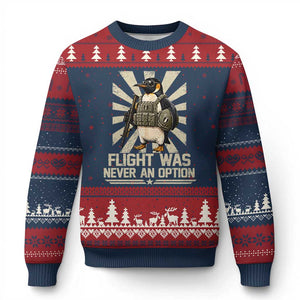 Flight was Never an Option Tactical Penguin Ugly Christmas Sweater Funny Bird Meme TS14 Navy Red Print Your Wear