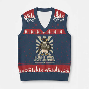 Flight was Never an Option Tactical Penguin V-Neck Knit Sweater Vest Funny Bird Meme TS14 Navy Red Print Your Wear
