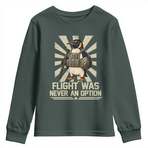 Flight was Never an Option Tactical Penguin Youth Sweatshirt Funny Bird Meme TS14 Dark Forest Green Print Your Wear