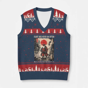 Flight was Never an Option Samurai Penguin Japanese V-Neck Knit Sweater Vest Vintage Graphic Ukiyo-e Art Funny TS14 Navy Red Print Your Wear