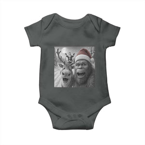 Funny Bigfoot Selfie Christmas Baby Onesie Santa Reindeer Sasquatch Xmas TS14 Dark Heather Print Your Wear