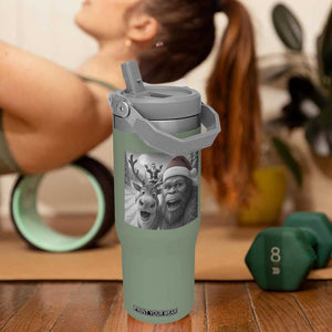 Funny Bigfoot Selfie Christmas Flip Straw Tumbler Santa Reindeer Sasquatch Xmas TS14 One Size: 30 oz Moss Green Print Your Wear