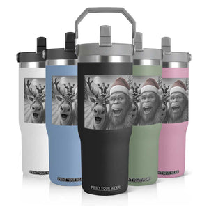 Funny Bigfoot Selfie Christmas Flip Straw Tumbler Santa Reindeer Sasquatch Xmas TS14 Print Your Wear