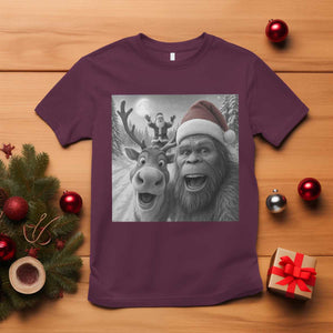 Funny Bigfoot Selfie Christmas T Shirt Santa Reindeer Sasquatch Xmas TS14 Maroon Print Your Wear