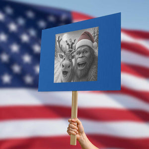 Funny Bigfoot Selfie Christmas Protest Sign Santa Reindeer Sasquatch Xmas TS14 Horizontal 18" × 24" Blue Print Your Wear