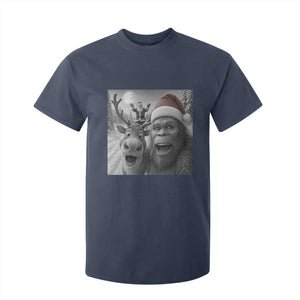 Funny Bigfoot Selfie Christmas T Shirt For Kid Santa Reindeer Sasquatch Xmas TS14 Navy Print Your Wear