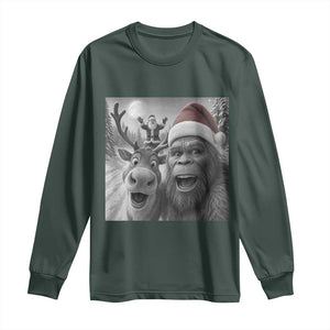 Funny Bigfoot Selfie Christmas Long Sleeve Shirt Santa Reindeer Sasquatch Xmas TS14 Dark Forest Green Print Your Wear