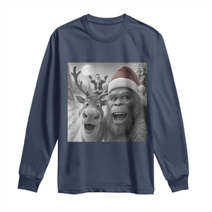 Funny Bigfoot Selfie Christmas Long Sleeve Shirt Santa Reindeer Sasquatch Xmas TS14 Navy Print Your Wear