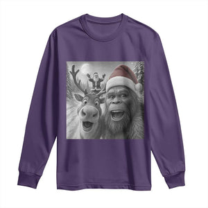 Funny Bigfoot Selfie Christmas Long Sleeve Shirt Santa Reindeer Sasquatch Xmas TS14 Purple Print Your Wear