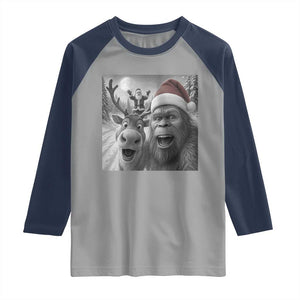 Funny Bigfoot Selfie Christmas Raglan Shirt Santa Reindeer Sasquatch Xmas TS14 Sport Gray Navy Print Your Wear