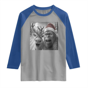 Funny Bigfoot Selfie Christmas Raglan Shirt Santa Reindeer Sasquatch Xmas TS14 Sport Gray Royal Print Your Wear