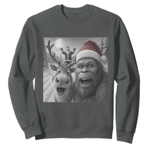 Funny Bigfoot Selfie Christmas Sweatshirt Santa Reindeer Sasquatch Xmas TS14 Dark Heather Print Your Wear