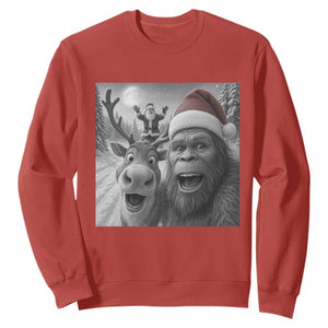 Funny Bigfoot Selfie Christmas Sweatshirt Santa Reindeer Sasquatch Xmas TS14 Red Print Your Wear