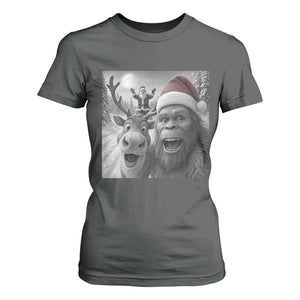 Funny Bigfoot Selfie Christmas T Shirt For Women Santa Reindeer Sasquatch Xmas TS14 Dark Heather Print Your Wear