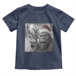 Funny Bigfoot Selfie Christmas Toddler T Shirt Santa Reindeer Sasquatch Xmas TS14 Navy Print Your Wear
