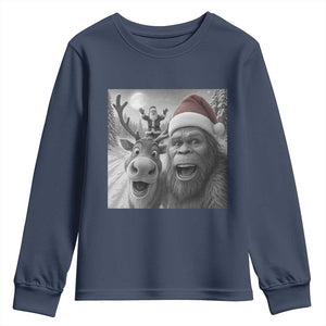 Funny Bigfoot Selfie Christmas Youth Sweatshirt Santa Reindeer Sasquatch Xmas TS14 Navy Print Your Wear