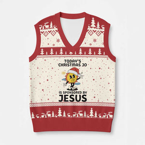 Funny Jesus Christian Xmas V-Neck Knit Sweater Vest Today Is Good Mood Is Sponsored By Jesus TS14 Beige Red Print Your Wear