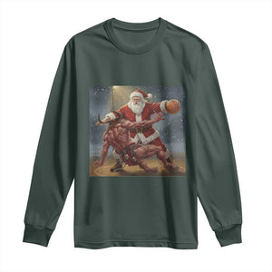 Funny Santa Basketball Long Sleeve Shirt Satan Christmas Meme TS14 Dark Forest Green Print Your Wear