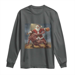 Funny Santa Basketball Long Sleeve Shirt Satan Christmas Meme TS14 Dark Heather Print Your Wear