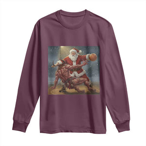 Funny Santa Basketball Long Sleeve Shirt Satan Christmas Meme TS14 Maroon Print Your Wear