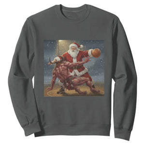 Funny Santa Basketball Sweatshirt Satan Christmas Meme TS14 Dark Heather Print Your Wear