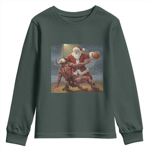 Funny Santa Basketball Youth Sweatshirt Satan Christmas Meme TS14 Dark Forest Green Print Your Wear