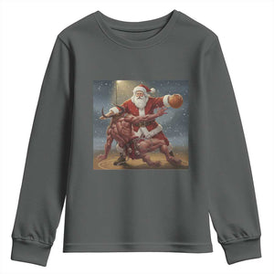 Funny Santa Basketball Youth Sweatshirt Satan Christmas Meme TS14 Dark Heather Print Your Wear