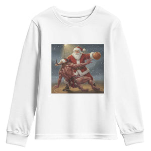 Funny Santa Basketball Youth Sweatshirt Satan Christmas Meme TS14 White Print Your Wear