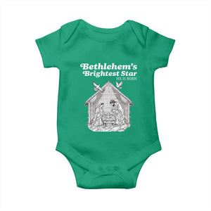 Nativity Scene Baby Onesie Brightest Star of Bethlehem He Is Born Christian Christmas TS14 Irish Green Print Your Wear