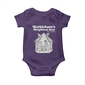 Nativity Scene Baby Onesie Brightest Star of Bethlehem He Is Born Christian Christmas TS14 Purple Print Your Wear