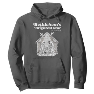 Nativity Scene Hoodie Brightest Star of Bethlehem He Is Born Christian Christmas TS14 Dark Heather Print Your Wear