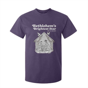 Nativity Scene T Shirt For Kid Brightest Star of Bethlehem He Is Born Christian Christmas TS14 Purple Print Your Wear