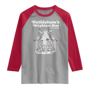 Nativity Scene Raglan Shirt Brightest Star of Bethlehem He Is Born Christian Christmas TS14 Sport Gray Red Print Your Wear