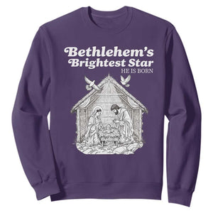 Nativity Scene Sweatshirt Brightest Star of Bethlehem He Is Born Christian Christmas TS14 Purple Print Your Wear