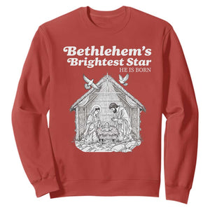 Nativity Scene Sweatshirt Brightest Star of Bethlehem He Is Born Christian Christmas TS14 Red Print Your Wear