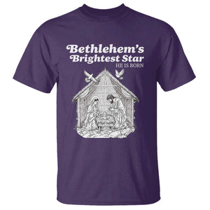 Nativity Scene T Shirt Brightest Star of Bethlehem He Is Born Christian Christmas TS14 Purple Print Your Wear