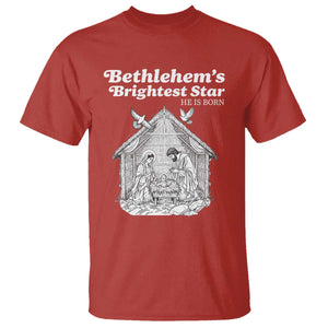 Nativity Scene T Shirt Brightest Star of Bethlehem He Is Born Christian Christmas TS14 Red Print Your Wear