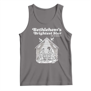 Nativity Scene Tank Top Brightest Star of Bethlehem He Is Born Christian Christmas TS14 Deep Heather Print Your Wear